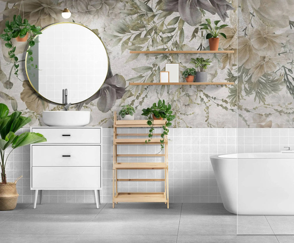 Tapet personalizat floral cu flori vesele in nuante estetice de bej grandmacore