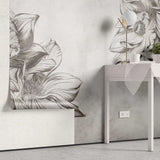 Tapet personalizat floral cu flori uscate sepia pe un fundal alb sepia sunflower