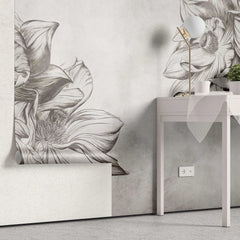 Tapet personalizat floral cu flori uscate sepia pe un fundal alb sepia sunflower