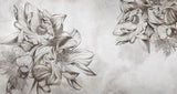 Tapet personalizat floral cu flori uscate sepia pe un fundal alb sepia sunflower
