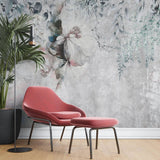 Tapet personalizat floral cu flori pictate in nuante subtile de roz si albastru intr un fundal gri texturat paintbrush flower