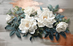 Tapet personalizat floral cu flori stilizate cu accente 3d aducand profunzime si un efect modern decorului 3d floral accents