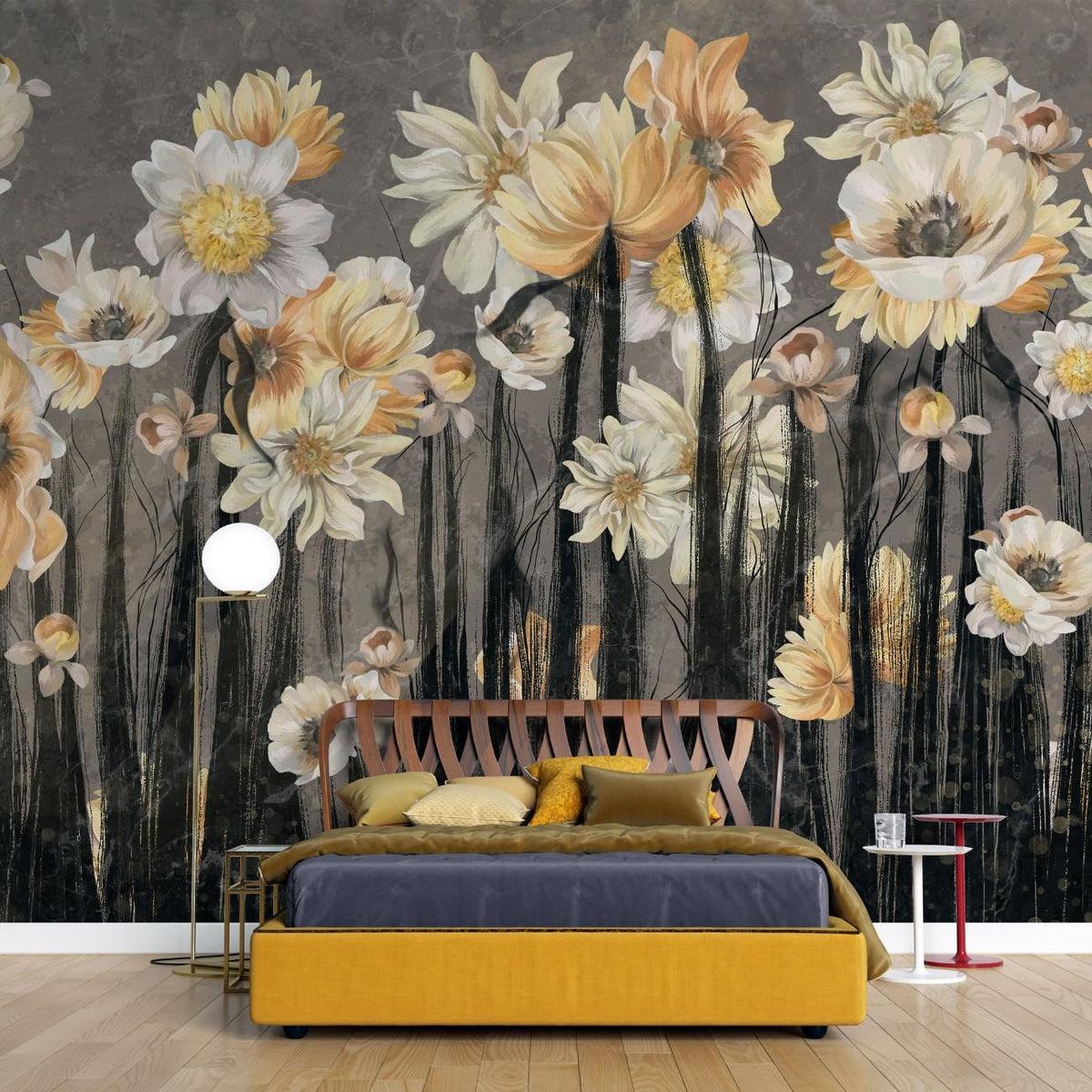 Tapet personalizat floral cu flori de narcisa in tonuri luminoase aducand o senzatie de primavara si puritate daffodil light