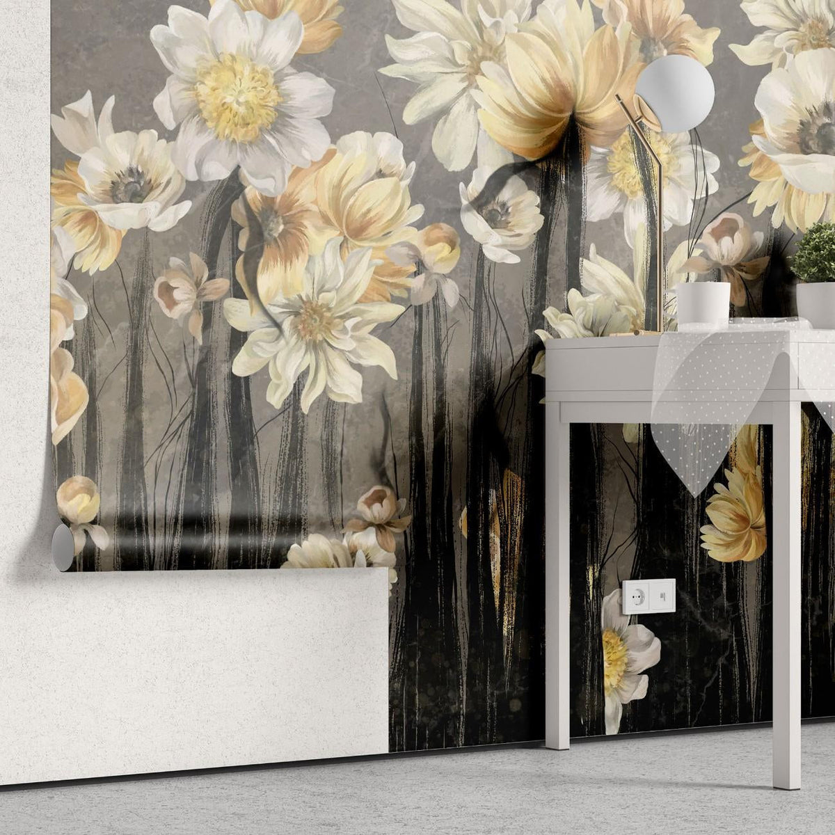 Tapet personalizat floral cu flori de narcisa in tonuri luminoase aducand o senzatie de primavara si puritate daffodil light