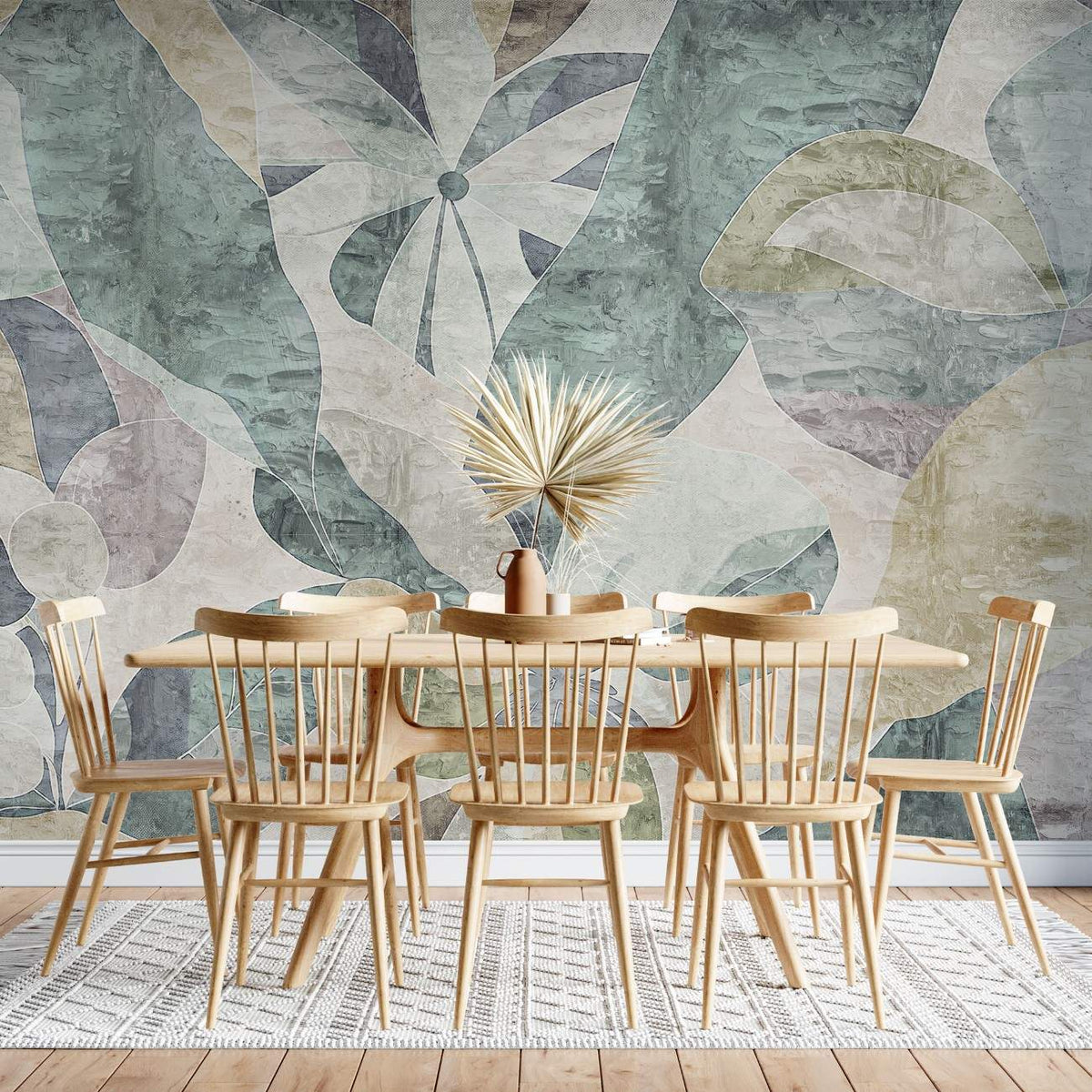 Tapet personalizat floral cu flori si forme abstracte ce evoca esenta primaverii intr un stil modern si artistic abstract spring