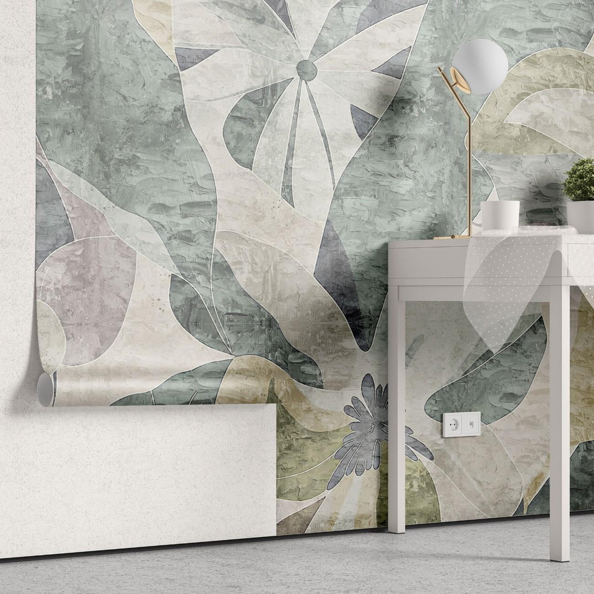 Tapet personalizat floral cu flori si forme abstracte ce evoca esenta primaverii intr un stil modern si artistic abstract spring