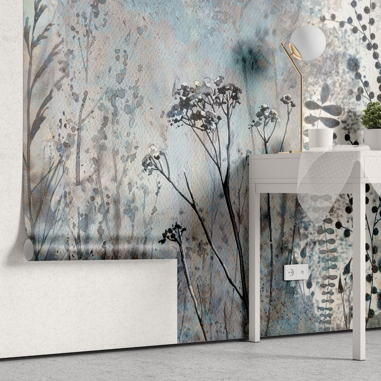 Tapet personalizat floral cu flori de camp in nuante delicate de albastru creand o atmosfera senina si proaspata blue wildflowers
