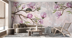 Tapet personalizat floral cu o ramura eleganta de magnolie cu flori delicate ce aduc rafinament si frumusete naturala magnolia branch