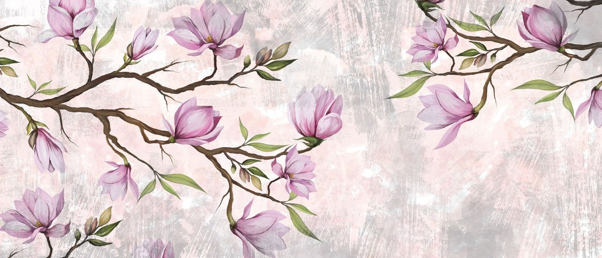 Tapet personalizat floral cu o ramura eleganta de magnolie cu flori delicate ce aduc rafinament si frumusete naturala magnolia branch