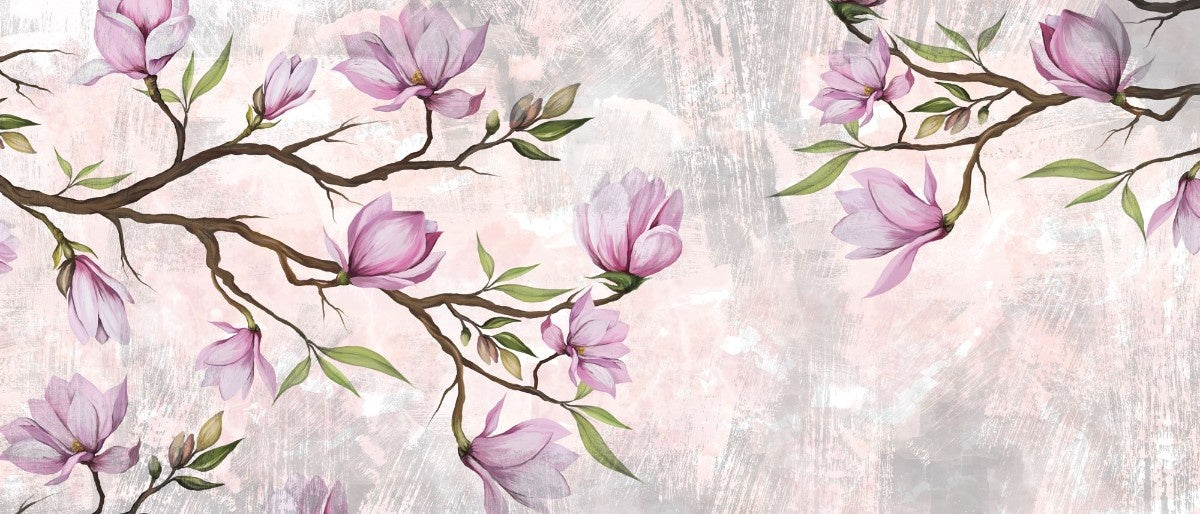 Tapet personalizat floral cu o ramura eleganta de magnolie cu flori delicate ce aduc rafinament si frumusete naturala magnolia branch