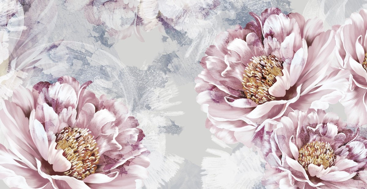 Tapet personalizat floral cu bujori infloriti in tonuri bogate si vibrante emanand eleganta si opulenta bloomed peonies