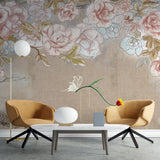 Tapet personalizat floral cu flori stilizate cu o textura ce aminteste de desenul cu creionul oferind un aspect artistic si original crayon blossom