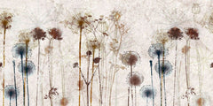 Tapet personalizat floral cu o ilustratie a unei flori de papadie in nuante de sienna aducand o nota de delicatete si o caldura pamantie sienna dandelion