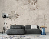 Tapet personalizat floral cu flori minimalist stilizate pe un fundal cu aspect de stucada pentru un design modern si aerisit minimalist stucco flowers