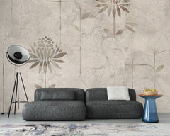 Tapet personalizat floral cu flori minimalist stilizate pe un fundal cu aspect de stucada pentru un design modern si aerisit minimalist stucco flowers