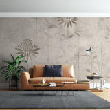 Tapet personalizat floral cu flori minimalist stilizate pe un fundal cu aspect de stucada pentru un design modern si aerisit minimalist stucco flowers