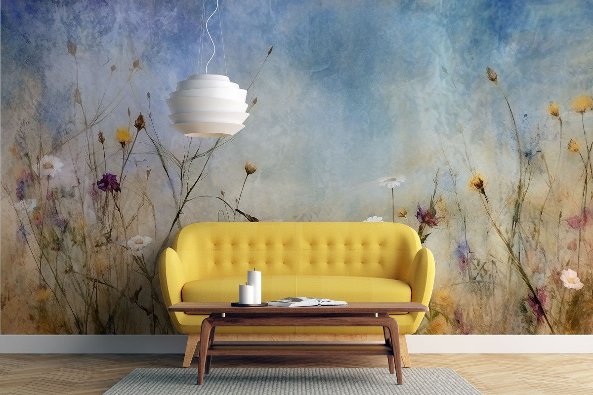 Tapet personalizat floral cu flori de camp pictate in tonuri intunecate ce aduc o nota de mister si o eleganta rustica painted wildflowers dark
