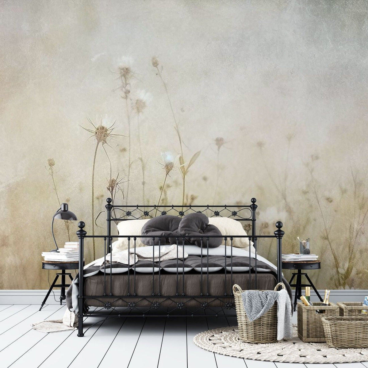 Tapet personalizat floral cu flori delicate de papadie intr un stil pictat oferind un aspect visator si aerisit soft dandelions