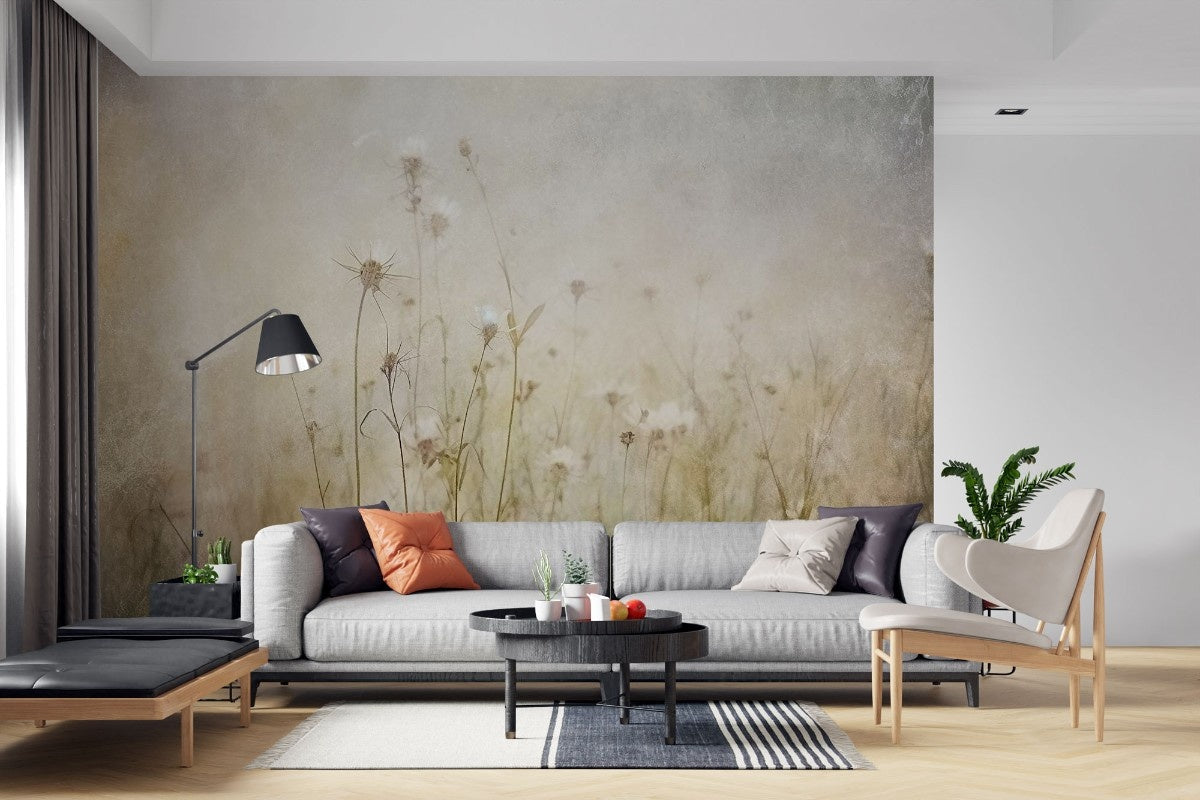 Tapet personalizat floral cu flori delicate de papadie intr un stil pictat oferind un aspect visator si aerisit soft dandelions