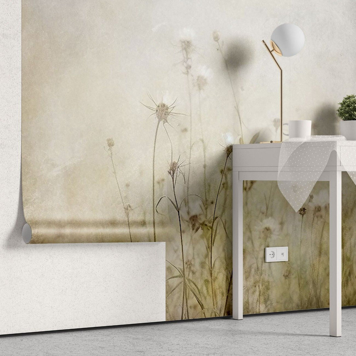 Tapet personalizat floral cu flori delicate de papadie intr un stil pictat oferind un aspect visator si aerisit soft dandelions