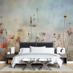Tapet personalizat floral cu flori de camp pictate in nuante deschise ce aduc o nota de prospetime si o eleganta rustica painted wildflowers light