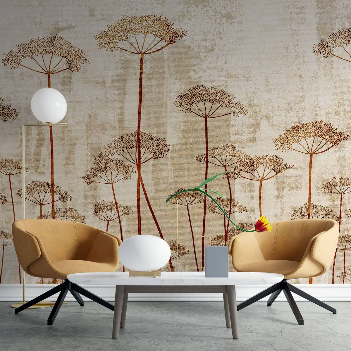 Tapet personalizat floral cu flori de marar cu o textura bogata si detalii fine pentru un decor natural si sofisticat textured dill flowers