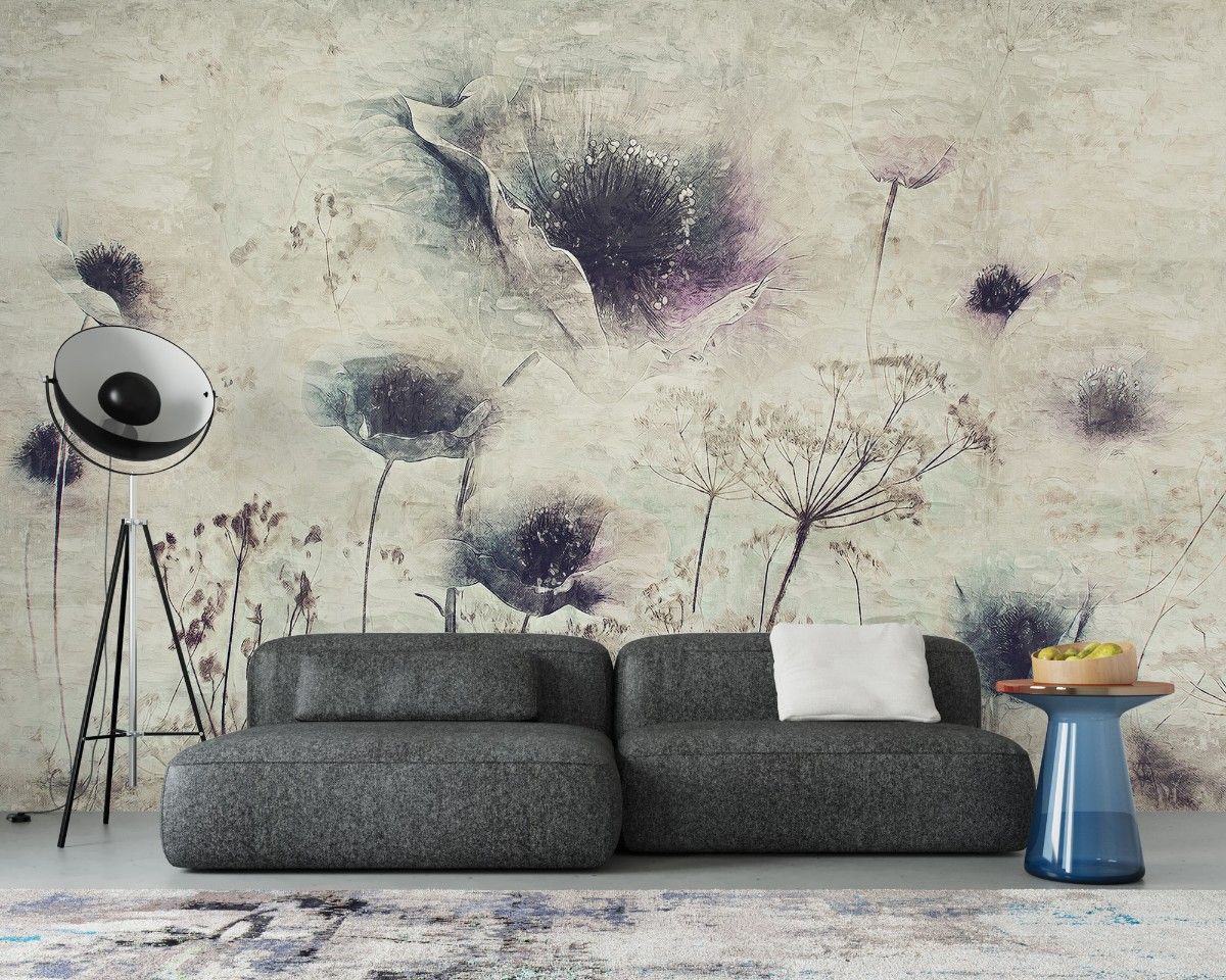 Tapet personalizat floral cu o ilustratie a unei flori in stil acuarela cu un efect de cerneala ce se difuzeaza aducand un plus de originalitate ink bloom