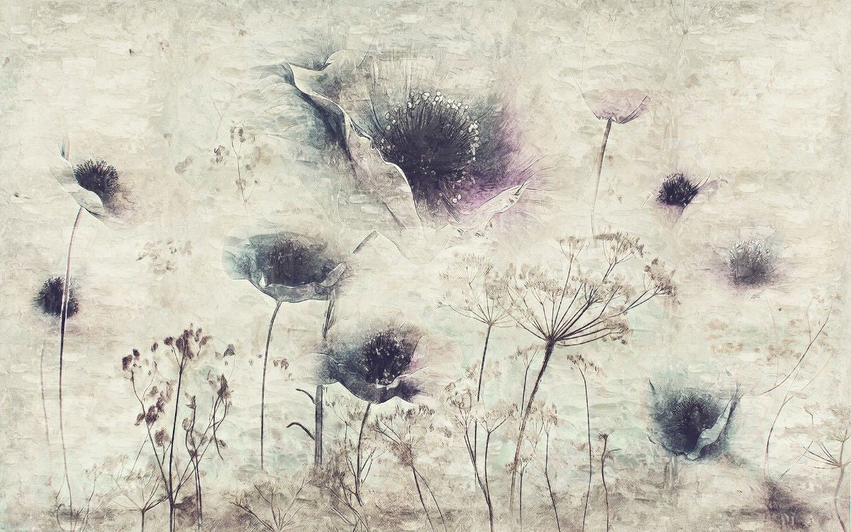Tapet personalizat floral cu o ilustratie a unei flori in stil acuarela cu un efect de cerneala ce se difuzeaza aducand un plus de originalitate ink bloom