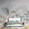 Tapet personalizat floral cu flori stilizate pe un fundal cu aspect de finisaj stucco in tonuri pastelate pentru un decor elegant si subtil soft stucco flowers