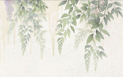 Tapet personalizat floral cu flori de wisteria in nuante delicate creand o cascada vizuala ce aduce un sentiment de liniste si armonie soft wisteria