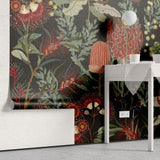 Tapet personalizat floral cu un model repetitiv de flori de ciulin in nuante de rosu oferind un design indraznet si artistic red thistle pattern