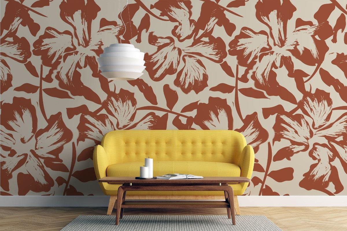 Tapet personalizat floral cu flori in nuante bogate de purpuriu aducand o nota de eleganta si pasiune decorului crimson flowers