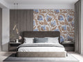 Tapet personalizat floral cu flori de bumbac in nuante delicate de albastru creand o atmosfera lejera si relaxanta blue cotton