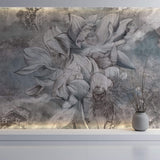 Tapet Personalizat Floral cu flori de lotus in nuante de albastru - TEXTURED LOTUS