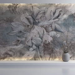 Tapet Personalizat Floral cu flori de lotus in nuante de albastru - TEXTURED LOTUS