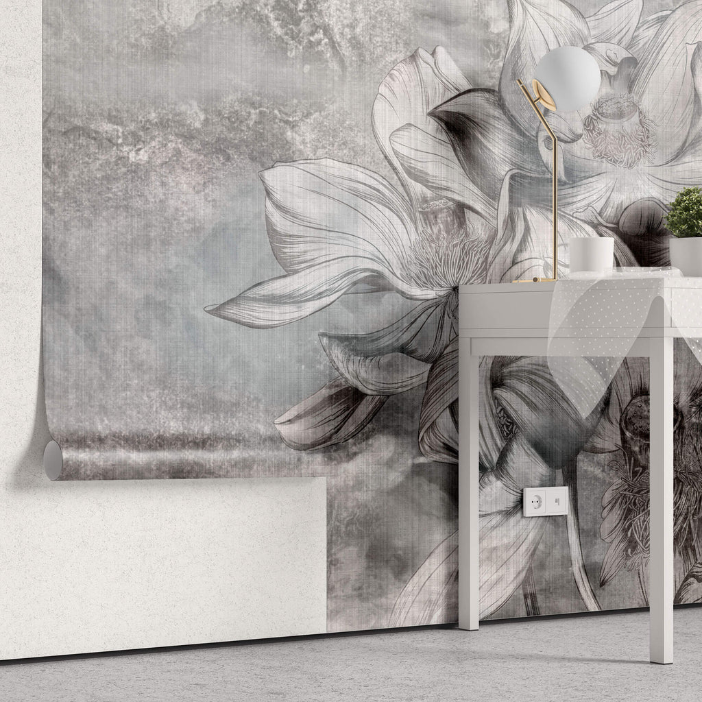 Tapet Personalizat Floral cu flori de lotus in nuante de albastru - TEXTURED LOTUS