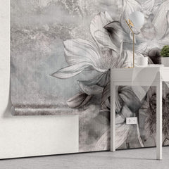 Tapet Personalizat Floral cu flori de lotus in nuante de albastru - TEXTURED LOTUS