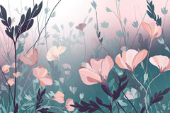 Tapet Personalizat Floral cu arta digitala florala in nuante de roz si albastru - SOFT MARINE PINK
