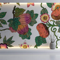 Tapet Personalizat Floral cu fructe si flori exotice - FRUITY FLORAL PATTERN