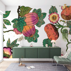 Tapet Personalizat Floral cu fructe si flori exotice - FRUITY FLORAL PATTERN
