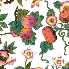 Tapet Personalizat Floral cu fructe si flori exotice - FRUITY FLORAL PATTERN