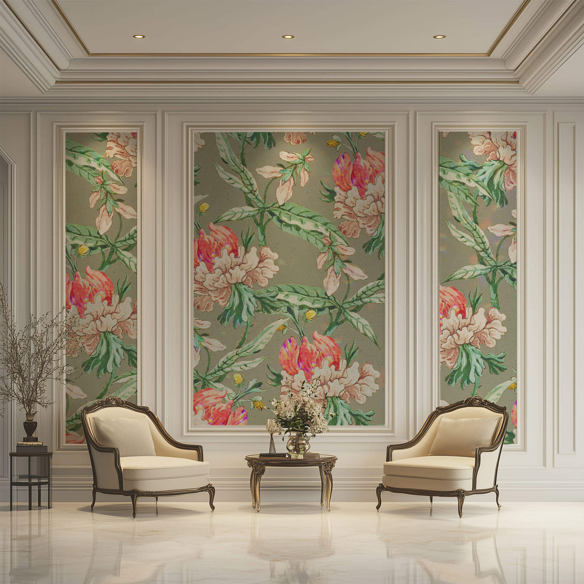 Tapet Personalizat Floral cu flori imperiale in nuante vibrante - VIBRANT CLASSY PATTERN