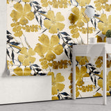 Tapet Personalizat Floral cu flori galbene si funze albastrui - YELLOW FLORAL PATTERN