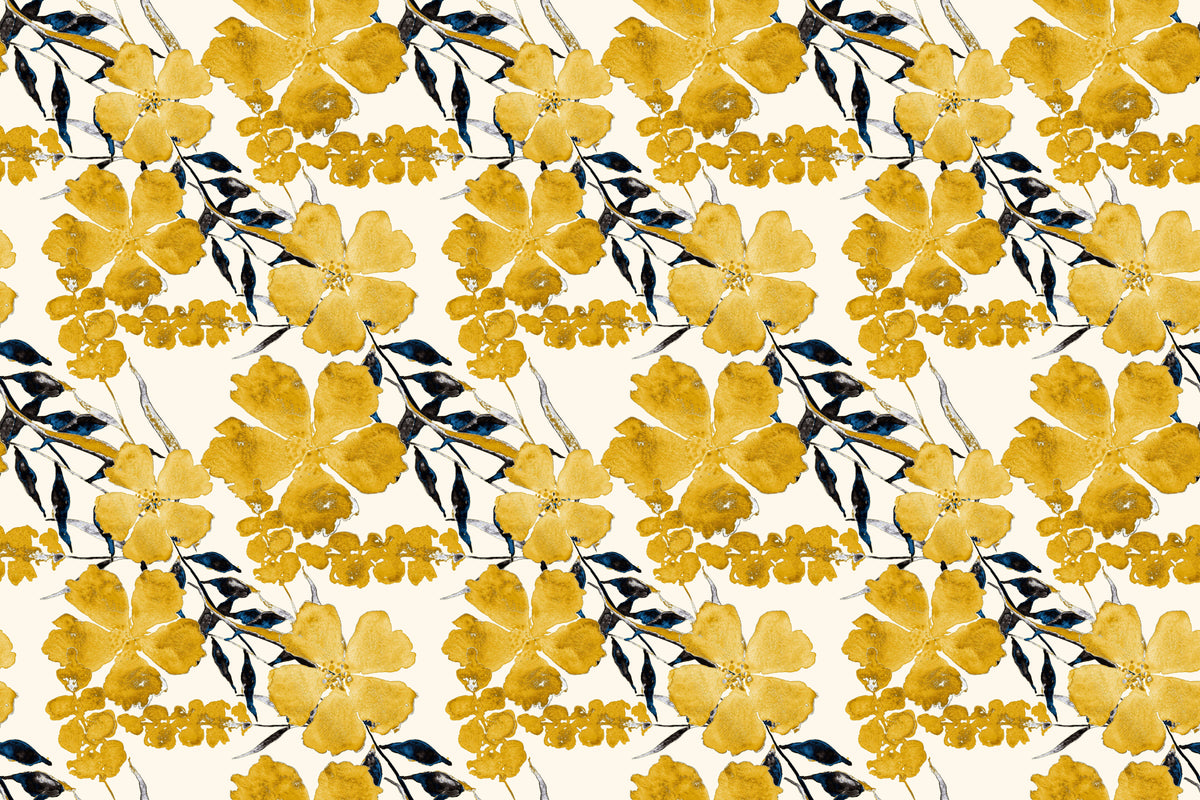 Yellow Floral Pattern Personalised Wallpaper