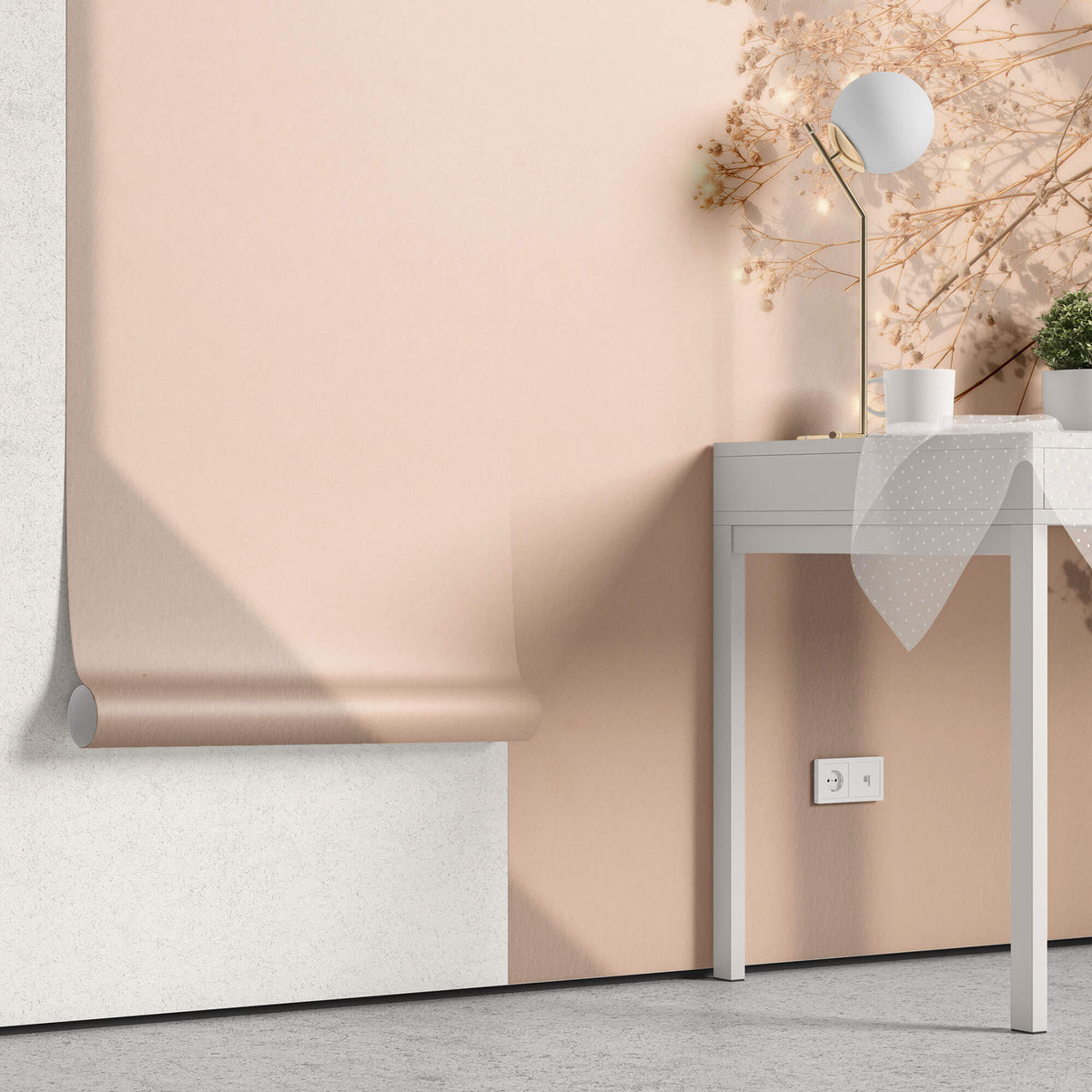 Fototapet Personalizat Floral cu floarea miresei stralucitoare si fundal roz de apus - SHINY GYPSOPHILA