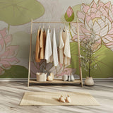 Tapet Personalizat Floral cu flori de lotus desenate si insertii aurii - HANDPAINTED LOTUS