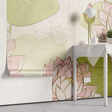 Tapet Personalizat Floral cu flori de lotus desenate si insertii aurii - HANDPAINTED LOTUS