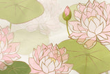 Tapet Personalizat Floral cu flori de lotus desenate si insertii aurii - HANDPAINTED LOTUS