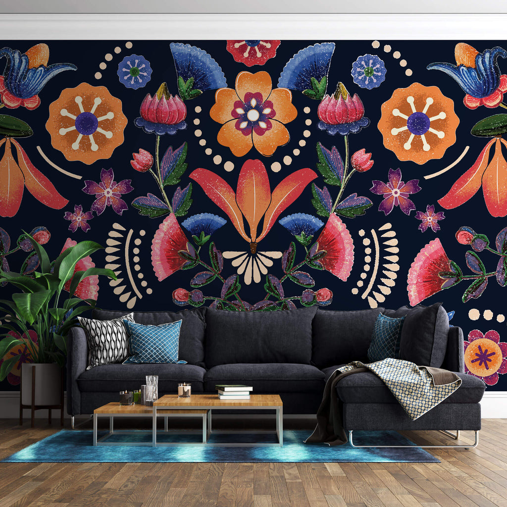 Tapet Personalizat Floral cu model floral de inspiratie tribala - TRIBAL FLOWERS