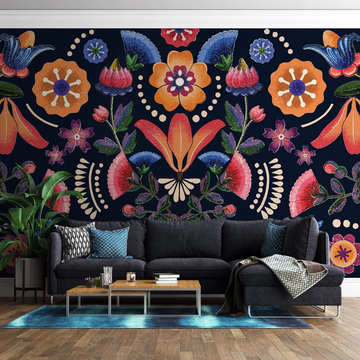 Tapet Personalizat Floral cu model floral de inspiratie tribala - TRIBAL FLOWERS